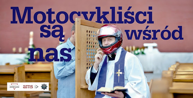 Motocykliści są wśród nas - wizerunkowa kampania społeczna, kościół w Warszawie ksiądz stuła biblia spowiedź święta.