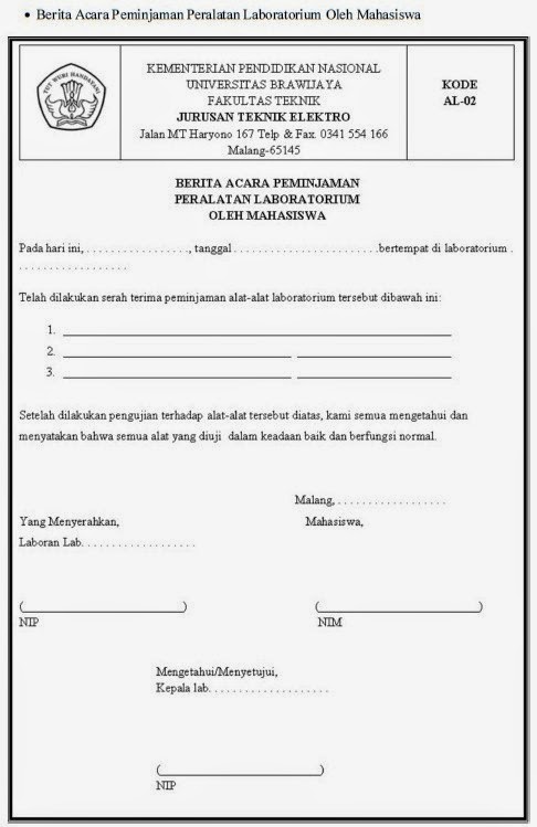 Contoh Format Surat Peminjaman Alat