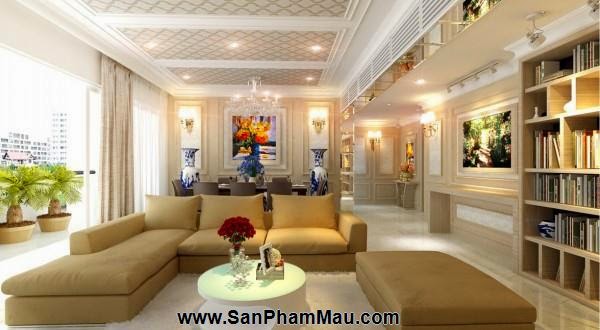 Gam màu trung tính của tổng thể phòng khách đem đến cảm giác dịu nhẹ, thư giãn, sang trọng.