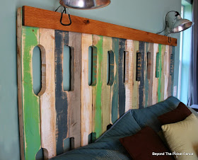 pallets, headboard, paint, master bedroom, reclaimed wood, http://bec4-beyondthepicketfence.blogspot.com/2015/05/pallet-headboard.html