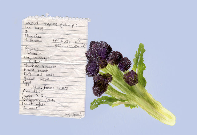 Illustrated shopping list - purple sprouting broccoli watercolour