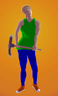 drawing of a woman in athletic-wear holding a mattock, backlit