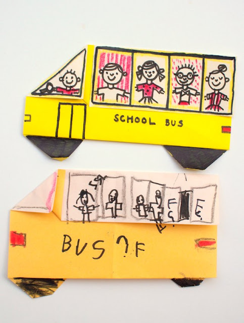 How to Fold an Origami School Bus with kids- Super easy instructions included