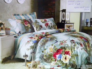 sprei motif bunga salur hijau tosca