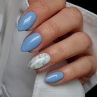  Manicure hybrydowy - SEY s203 Irys Kiss, s283 Bright Glamour & s001 Pure White - zdobienie marmurkowe