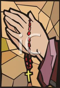 Praying to God with rosary beads in hands clip art picture