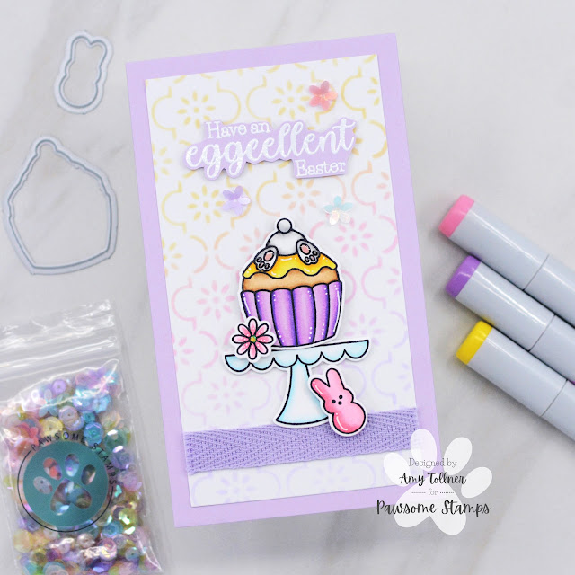 Eggcellent Cupcakes Stamp and Die Set, Jolly Cupcakes Stamp and Die Set, Moroccan Flowers Stencil, Spring Bling Sequin Mix by Pawsome Stamps #pawsomestamps #handmade