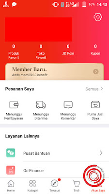 Langkah pertama untuk melacak kiriman barang yang kalian beli di JD.id tanpa resi dengan aplikasi yaitu dengan membuka aplikasi JD.id, lalu setelah masuk ke menu silakan pilih Akun Saya kemudian pilih Pesanan Saya