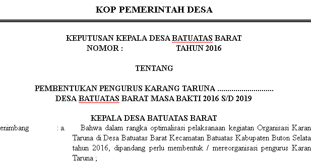 Format/Contoh SK Karang Taruna Desa/Kelurahan  FORMAT ADMINISTRASI DESA