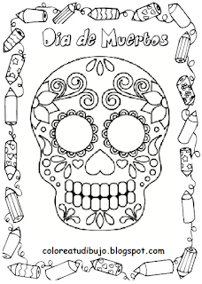 Calavera de azucar de dia de los muerto para colorear