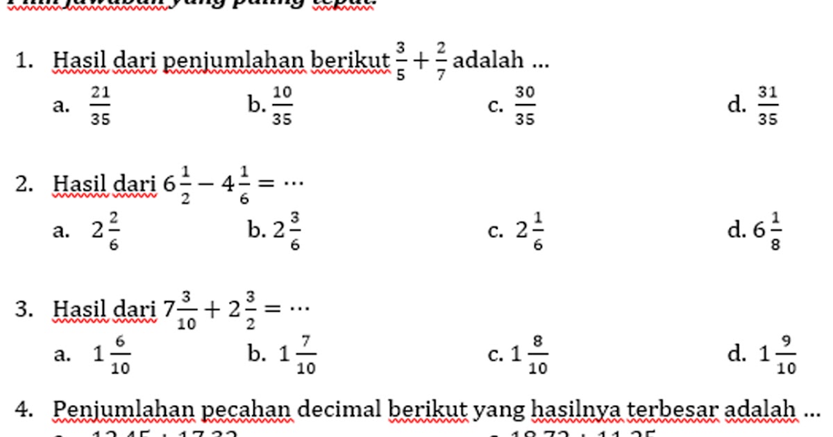 Soal PTS Matematika Kelas 5 Kurikulum 2013 Contoh RPP SD
