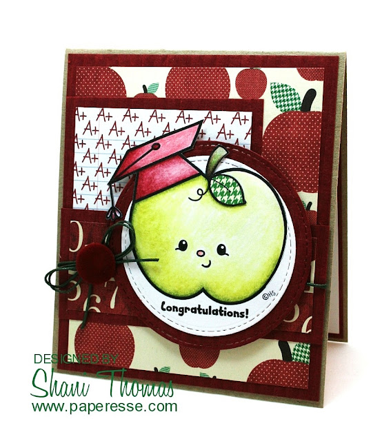 2 Cute Ink Graduation Apple digital stamp graduation card, by Paperesse.