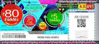 Kerala Lotteries Results 03-04-2021 Karunya KR-493 Lottery Result
