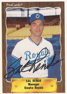 Sal Rende autographed 1990 Omaha Royals card