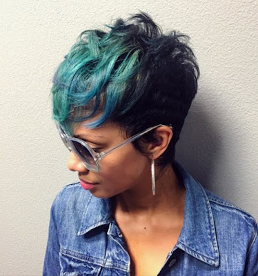 Messy Pixie with Green Highlights