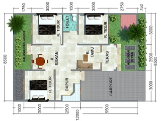 Denah Rumah Minimalis 3 Kamar Tidur