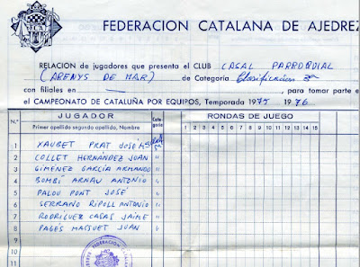 Ajedrecistas inscritos en 1975 del Casal Parroquial