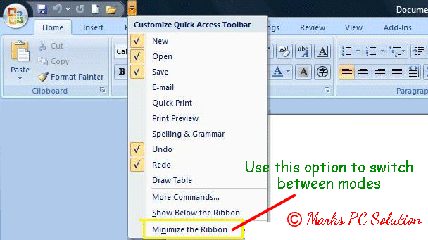 Minimize the Ribbon Option