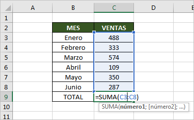 funcion suma en excel