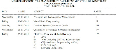 MCM Part 2 Winter 2011 Nagpur University, M.C.M. Part 1 Winter 2011 Nagpur University Time table