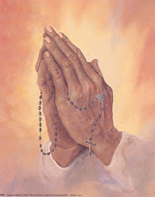Holy Rosary in Praying Hands Picture