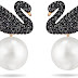 Pendientes, Aretes Para Mujer Con Diseño De Cisne Con Cristales Negros Y Perla, Chapados En Tono Oro Rosa, De Swarovski