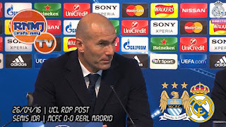 Zinedine Zidane en la sala de prensa del Etihad Estadium tras empatar con el Manchester City