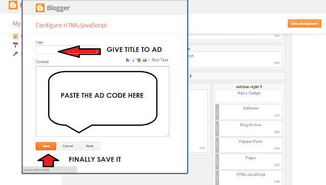 how to apste ad code in blog