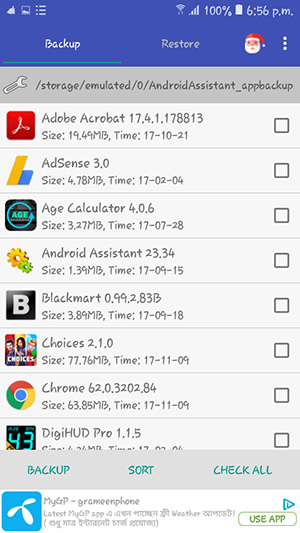 Backup Applications using Android Assistant