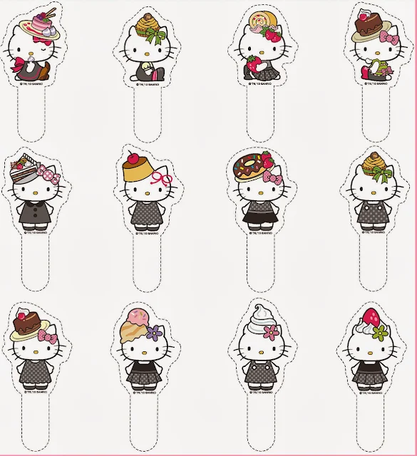 Hello Kitty Party Free Printable Labels or Cupcake Toppers.