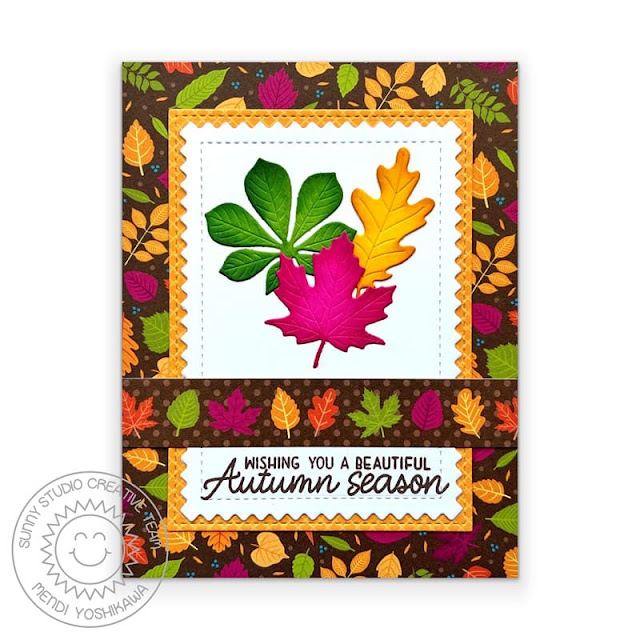 Sunny Studio Blog: Beautiful Fall Leaves Card Set (using Autumn Greenery, Mini Mat & Tag Dies and Critter Country Paper)