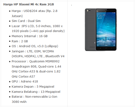 Daftar Harga HP Xiaomi Android Juni 2016