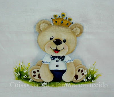 ursinho príncipe pintado em fralda de tecido
