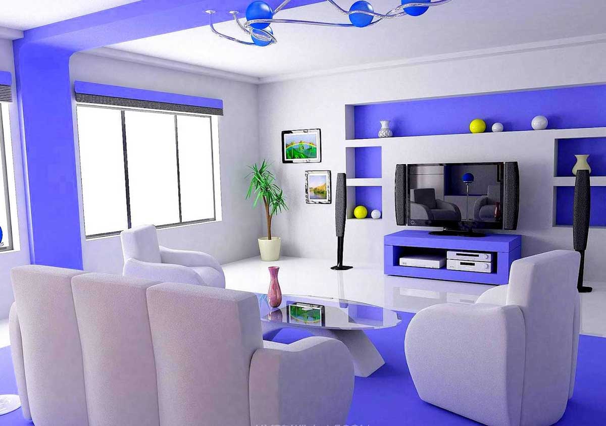 50 Dekorasi Interior Ruang  Tamu Dengan Warna Cat  Biru 