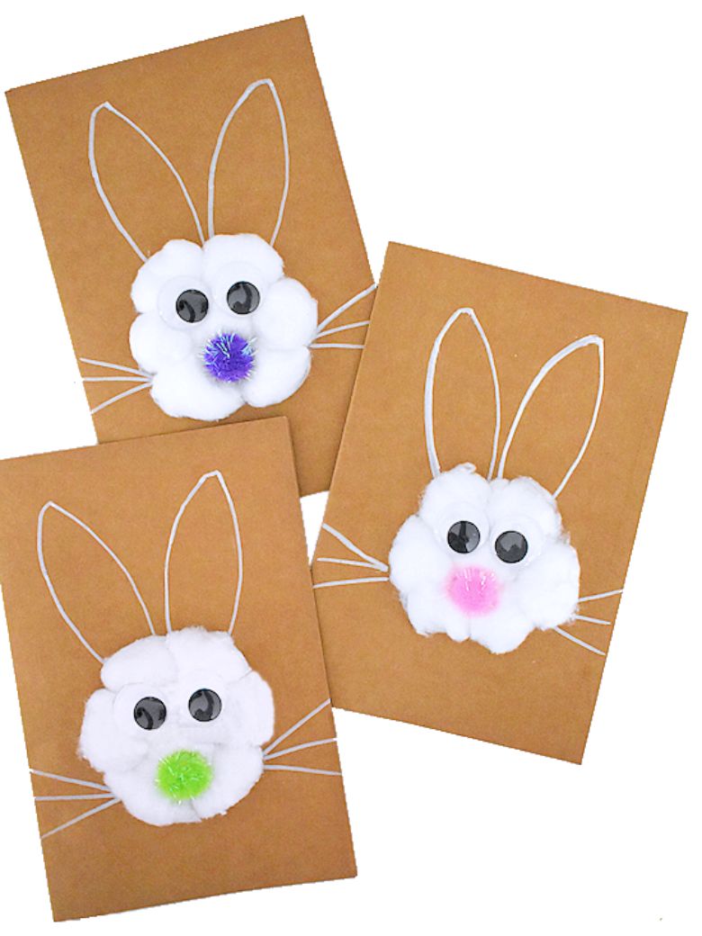 Homemade cotton ball Easter bunny card