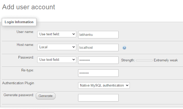 membuat user dan password pada database wordpress