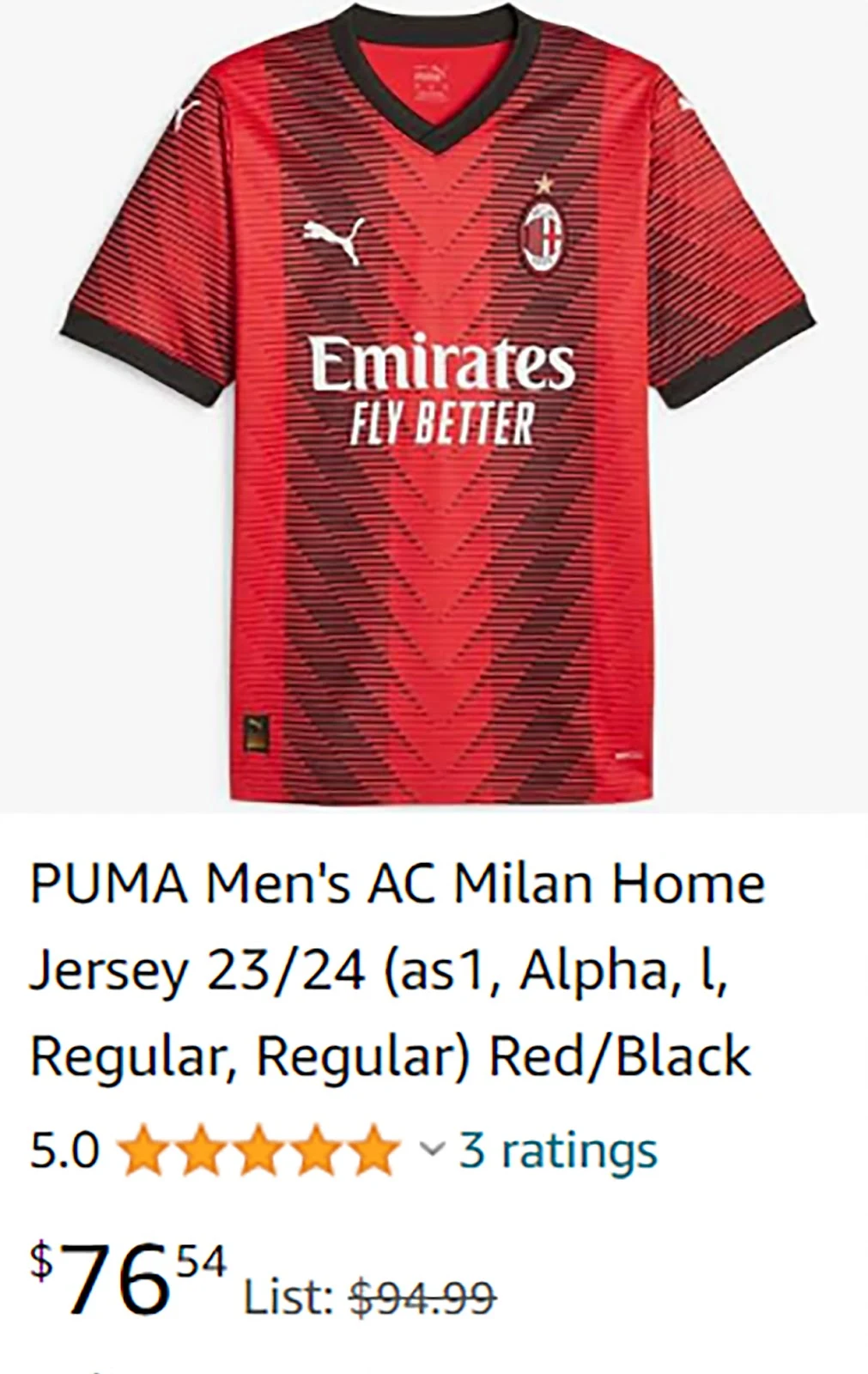 Buy PUMA Men's AC Milan Home Jersey 23/24 (as1, Alpha, l, Regular, Regular) Red/Black