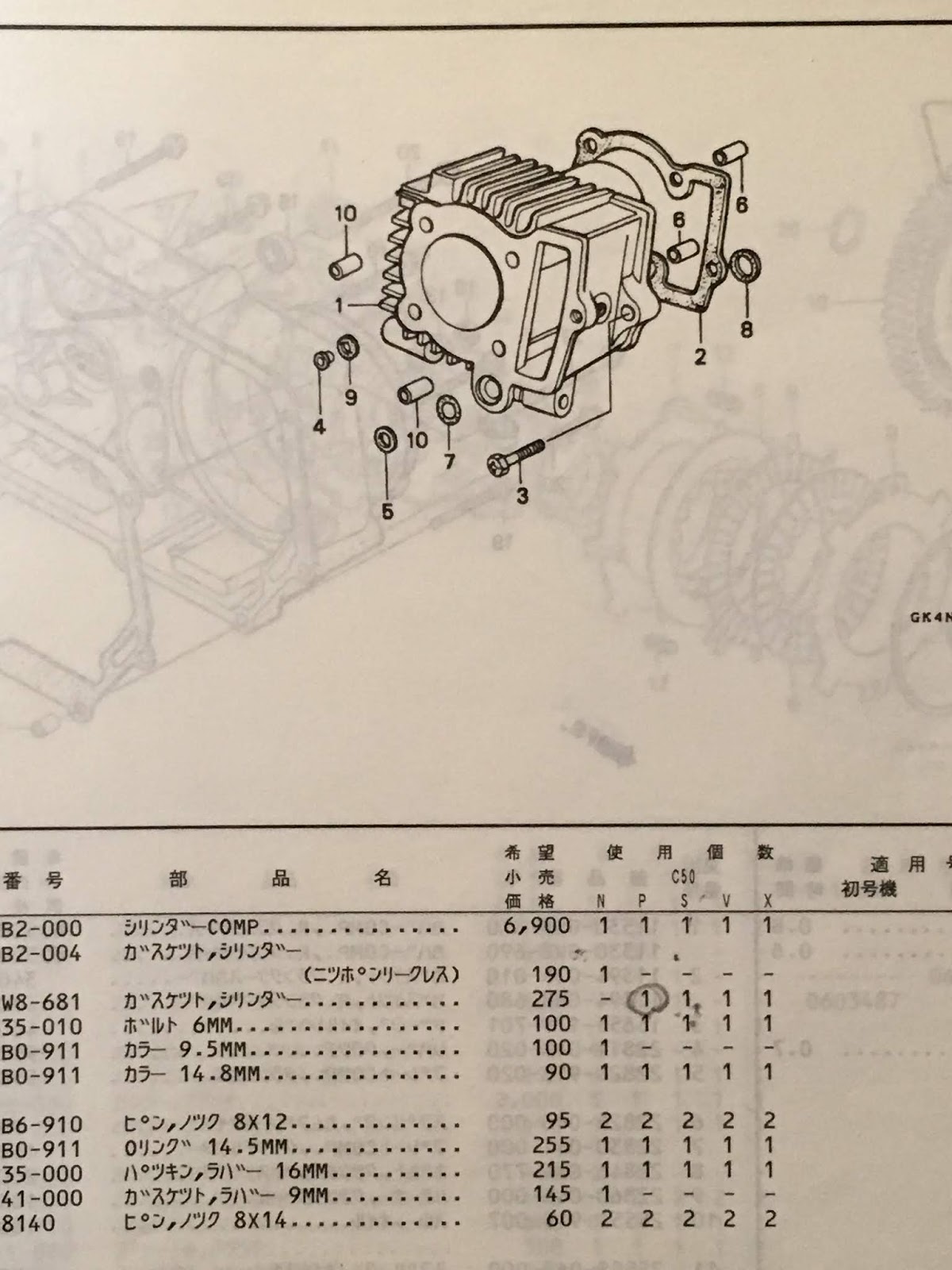 スーパーカブ50パーツリスト 丸山モータース オヤジから いただく O