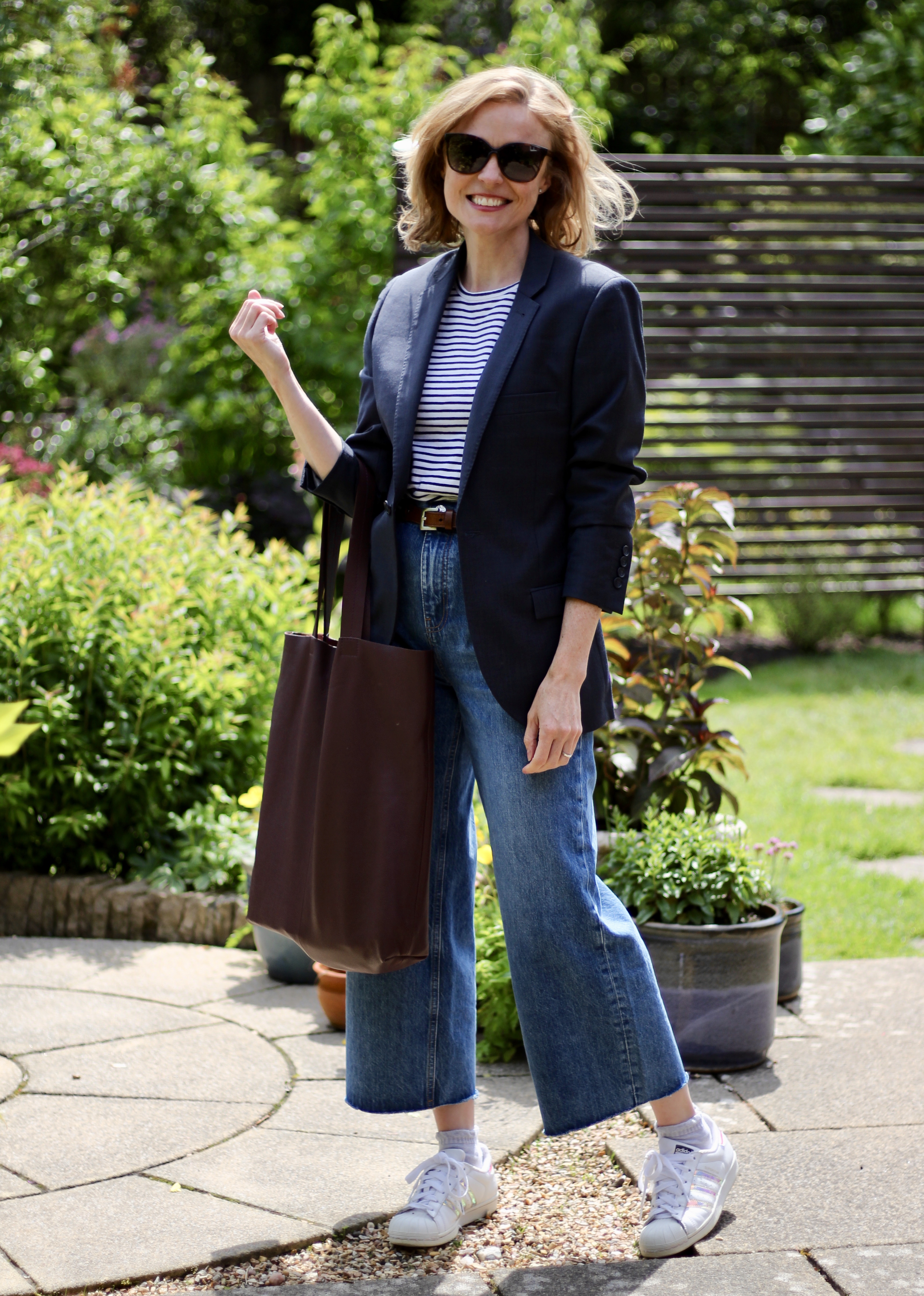 Navy Blazer, cropped jeans & a breton tee