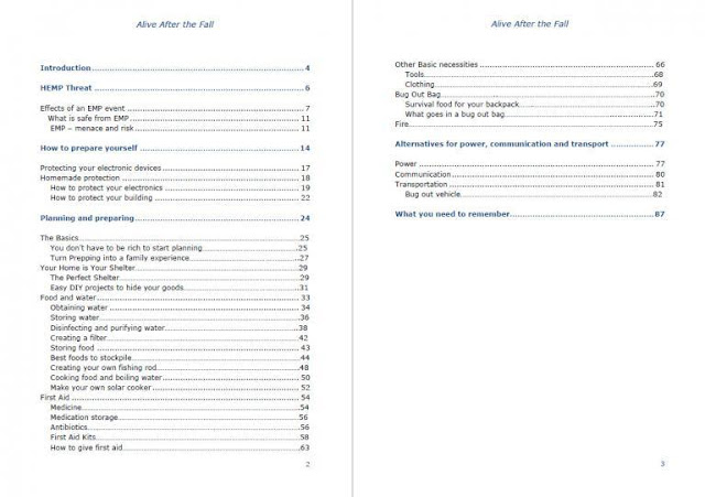 The table of contents for “Alive After The Fall” main manual