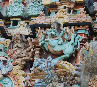 Sharbeswara controlling the eight-armed Narasimha - Stucco image from East Tower