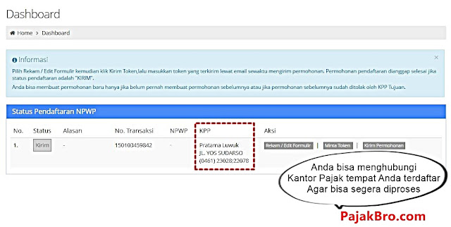 contoh pengisian pendaftaran npwp online berhasil