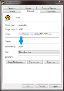 Gambar cara setting / configurasi shortcut keyboard pada windows