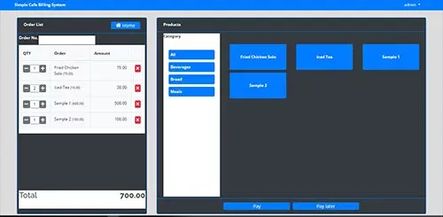 Cafe Billing System in PHP MySQL with Source Code