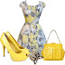 printed Dress, Yellow Bag, Yellow shoes.... For Ladies: