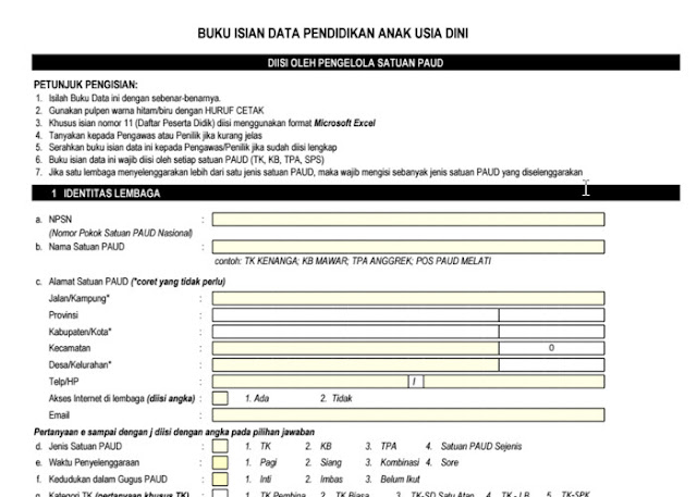 Download Formulir Dapodikdas PAUD DIMKAS