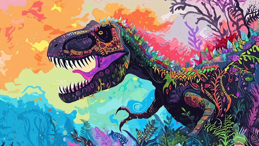 Psychedelic Prehistoric - Colorful Dinosaur Art Wallpaper 4K