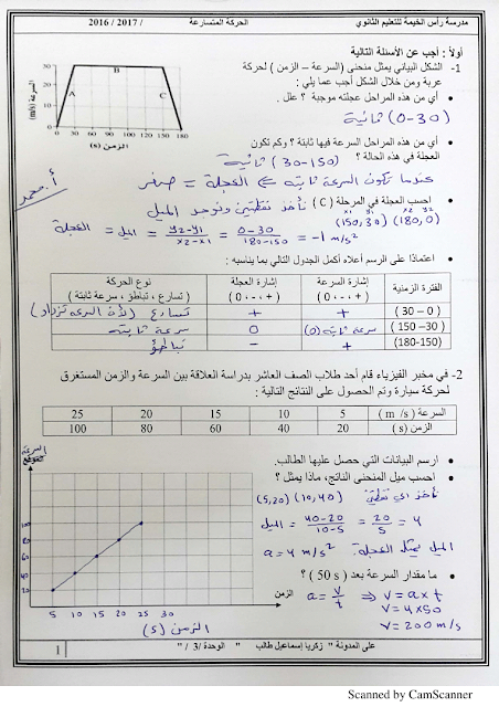 مراجعة الحركة المتسارعة فيزياء