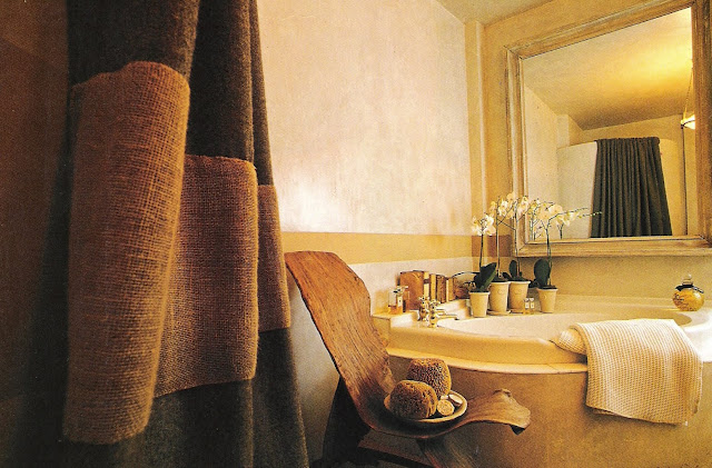 Layering textures, bath design, image via House Beautiful 1999, edited by lb for linenandlavender.net