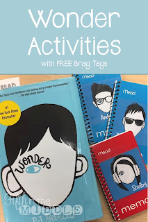 Ideas for implementing the book Wonder by R. J. Palacio in your classroom plus free brag tags
